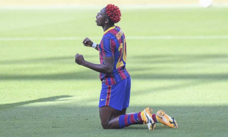 Asisat Oshoala celebrates