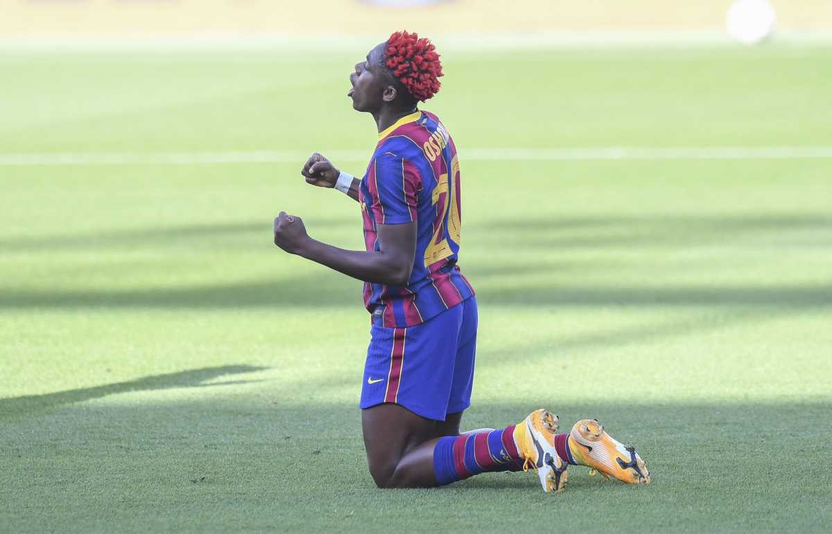 Asisat Oshoala celebrates