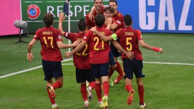 Spain celebrate second goal in UEFA Nations League semifinal