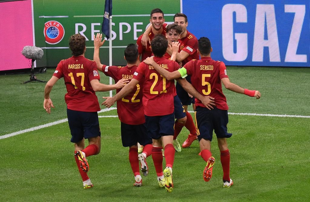 Spain celebrate second goal in UEFA Nations League semifinal