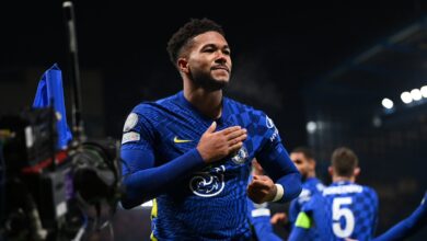 Reece James celebrates after scoring for Chelsea