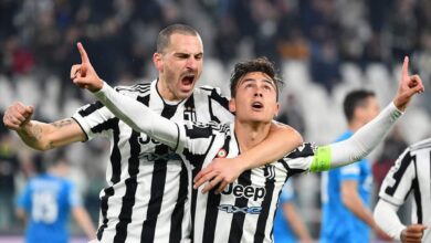 Dybala celebrates after sending Juve to the Champions League knockout stage