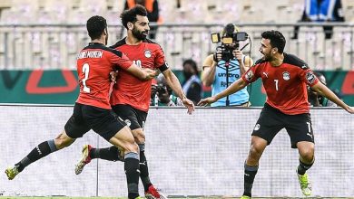 Egypt stars celebrate their goal against Morocco