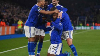 Kelechi Iheanacho celebrates with his teammates after scoring against Rennes