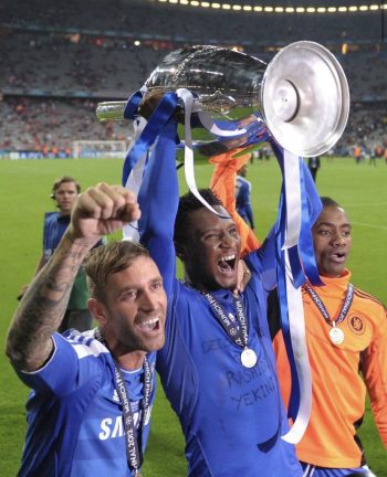 John Obi Mikel celebrating 2012 Champions League triumph