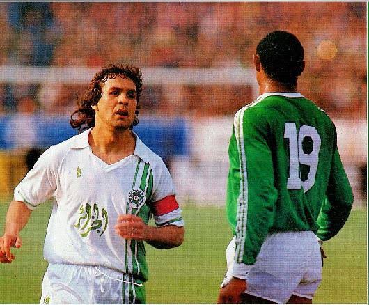 Rabah Madjer of Algeria and Isaac Semitoje of Nigeria at 1990 AFCON