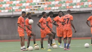 Dakkada FC Players during training at the Eket Stadium