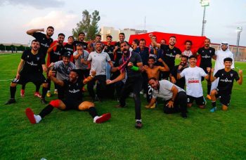 Aniekpeno and Al Jandal Players and officials celebrating promotion to the first division