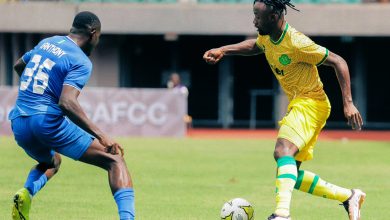 Goalscorer Mayele in action against Rivers United