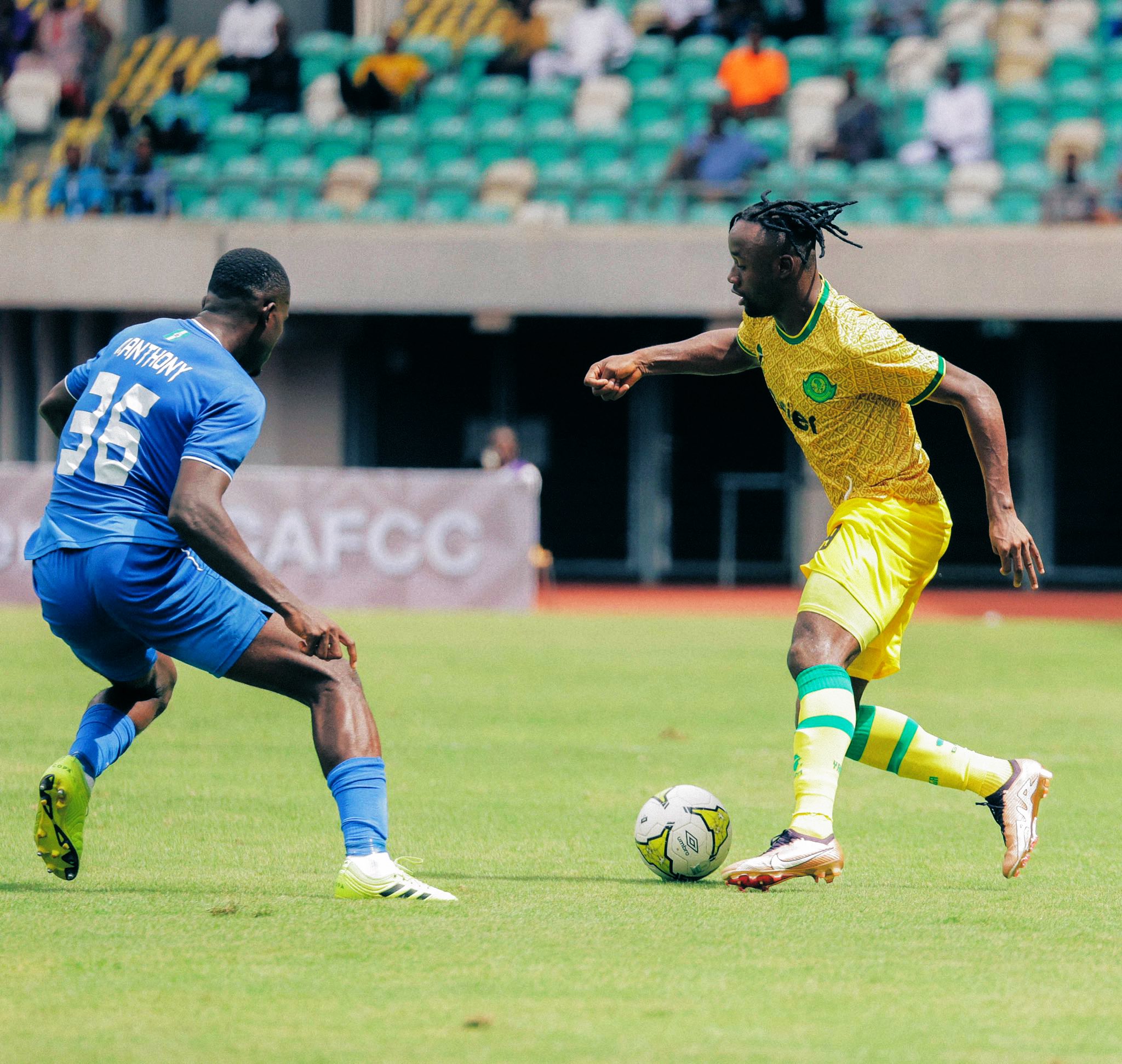 Goalscorer Mayele in action against Rivers United