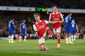 Odegaard Celebrates after scoring against Chelsea