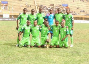 Nigeria line-up for a U-17 AFCON game on February 21, 2015