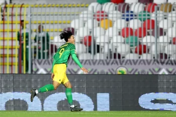 Micheal Dokunmu celebrates after scoring South Africa`s winner in the 3-2 2023 U-17 AFCON win over Zambia