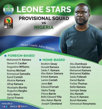 Sierra Leone 38-man Provisional List for Nigeria clash