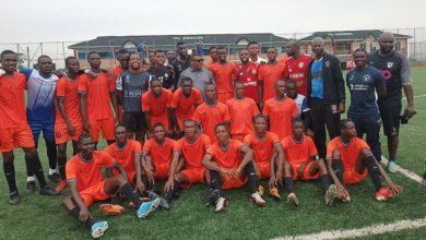 Onuachu, Onyedika, Onyeka pose for shots during their visit to FC Ebedei