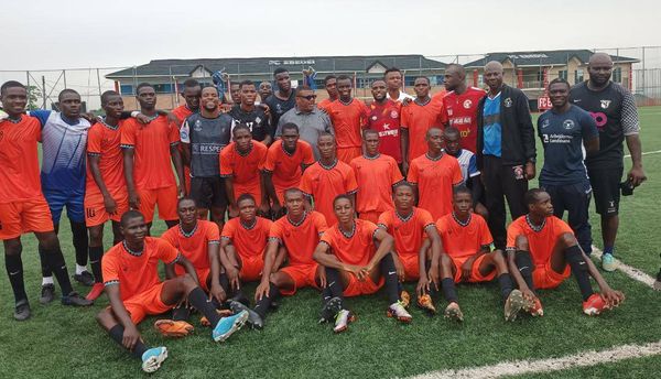 Onuachu, Onyedika, Onyeka pose for shots during their visit to FC Ebedei