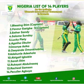 Nigeria Cricket Women's team list for Kwibuka International Women's tournament