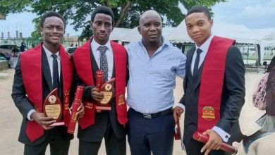 Light-skinned Nigeria U-17 striker Light Eke poses for photograph at the Greenfield College graduation