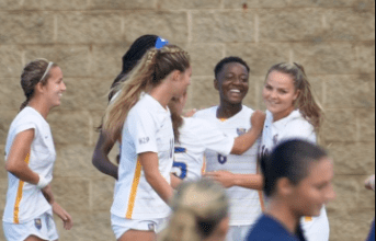 Deborah Abiodun celebrates a goal as Pittsburgh Panthers won big vs Bisons