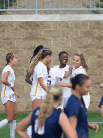 Deborah Abiodun celebrates a goal as Pittsburgh Panthers won big vs Bisons