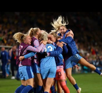 England players celebrating a goal in the semi-final win over Australia 