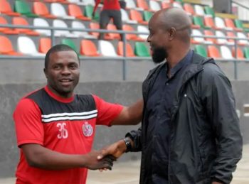 Enugu Rangers Coach Fidelis Ilechukwu and Enyimba International FC Head coach Finidi George 