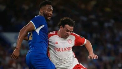 Mikel Obi in action for Chelsea FC legends vs Bayern Munich.