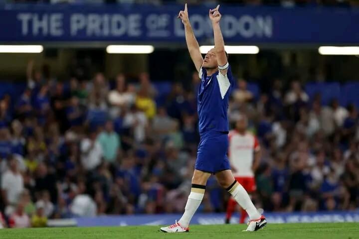 John Terry celebrates his goal in the Chelsea FC legends vs Bayern Munich legends charity game