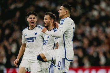 FC Copenhagen Players celebrating the match-winner vs Manchester United.