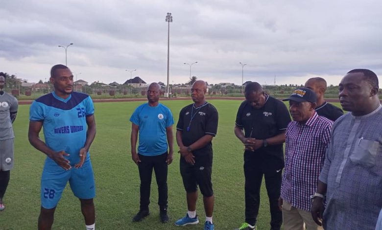 Rivers United FC players during the visit by Akwa Ibom State FA Chairman and members