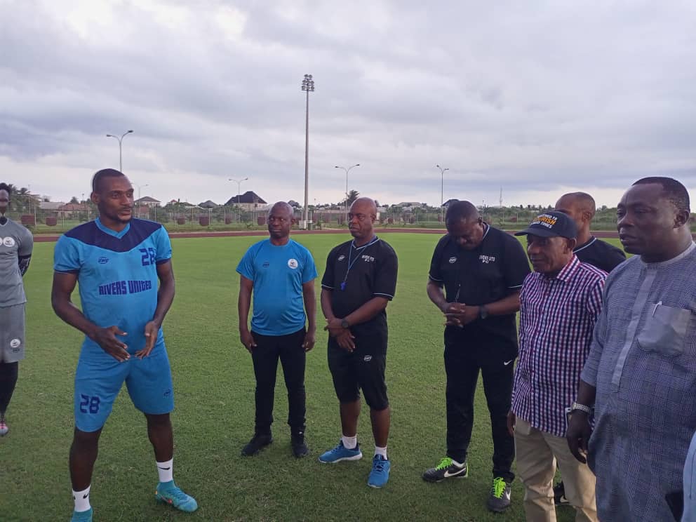 Rivers United FC players during the visit by Akwa Ibom State FA Chairman and members