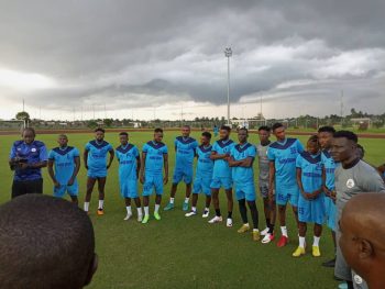 Rivers United FC players during the visit by Akwa Ibom State FA Chairman and members 