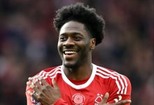 Ola Aina celebrates after scoring his first Nottingham Forest goal. Nigeria player