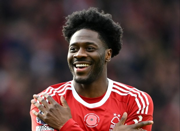 Ola Aina celebrates after scoring his first Nottingham Forest goal. Nigeria player