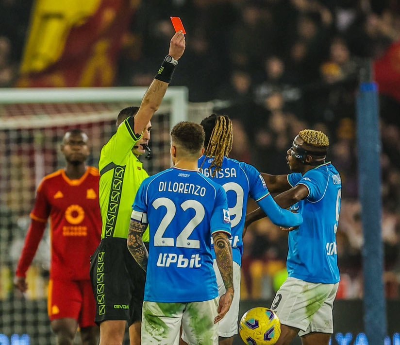 Victor Osimhen saw red following his sending off during Napoli's Serie A defeat at AS Roma on Saturday, December 23, 2023.