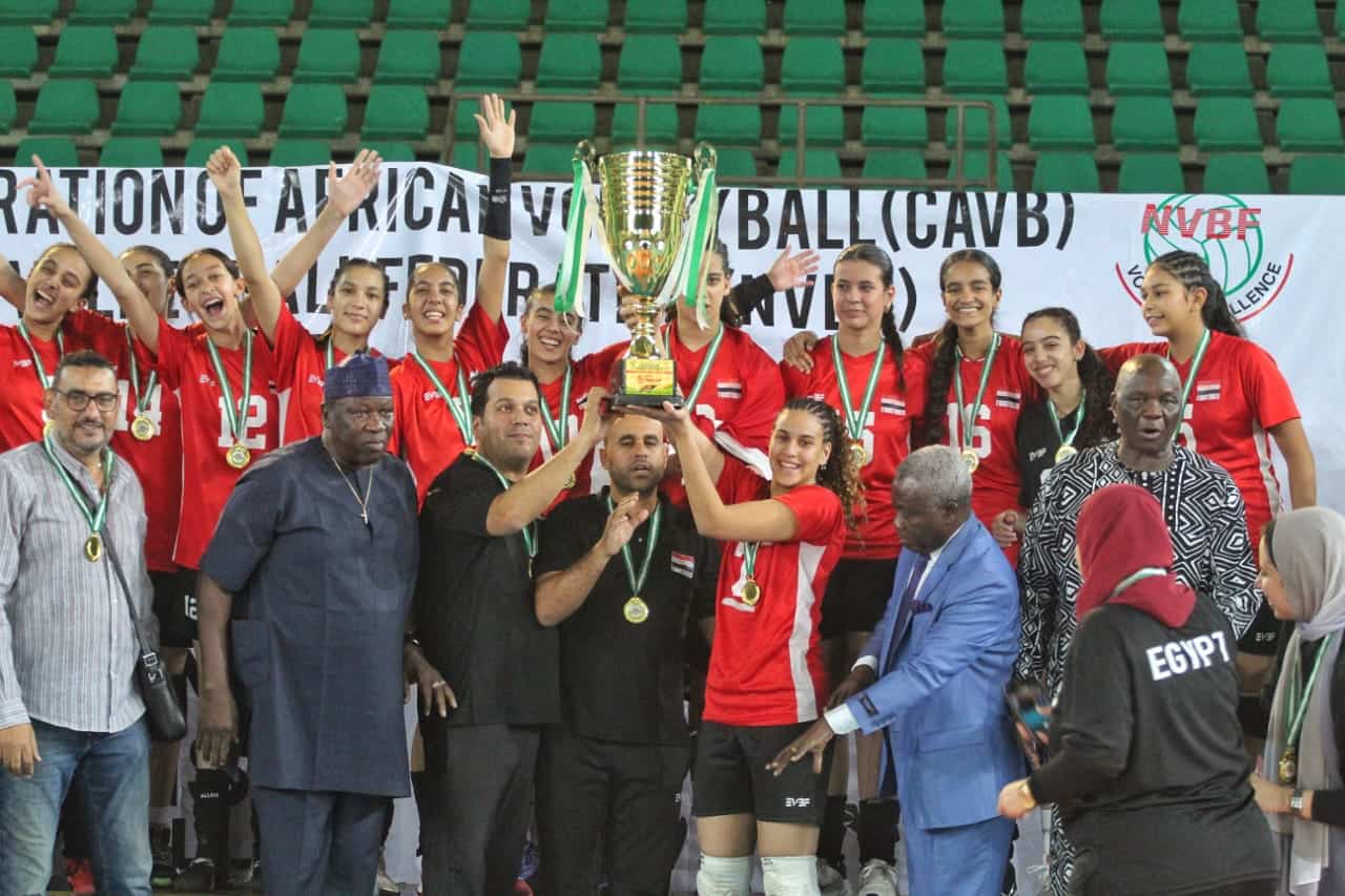 Egypt defeated host Nigeria 3-1 (25-21, 20-25, 25-22, 25-21) to lift the 2023 Africa U-17 Girls Volleyball Championship. SportsRation reports.