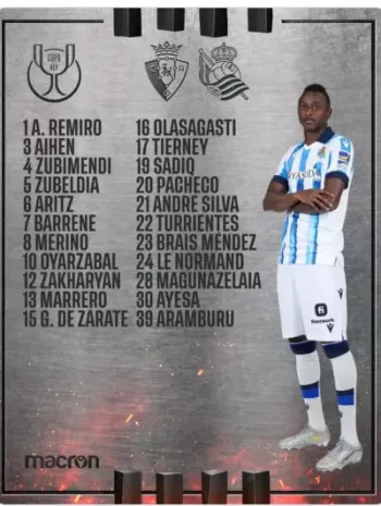 Umar Sadiq has been named in Real Sociedad's 22-man squad for the upcoming Copa del Rey round of 16 clash against Osasuna.