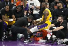 LeBron James did not complete the game, exiting with approximately four minutes remaining on the clock despite no visible injury on the court.