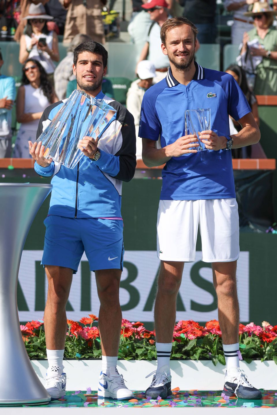 World Number 2 Carlos Alcaraz secured his back-to-back victory at Indian Wells with a dominant performance against Danil Medvedev.