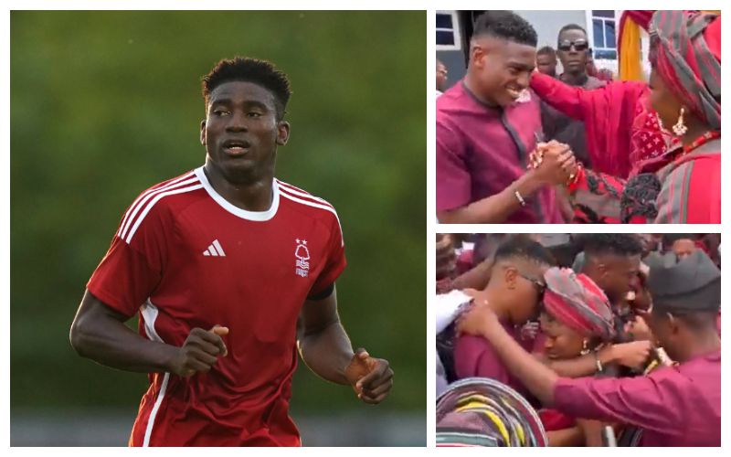 Super Eagles and Nottingham Forest star Taiwo Awoniyi was moved to tears during his twin sister’s traditional marriage ceremony.