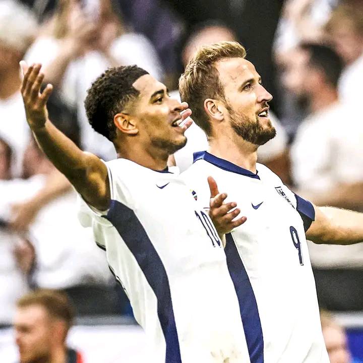 Jude Bellingham and Harry Kane celebrate during England Vs Slovakia