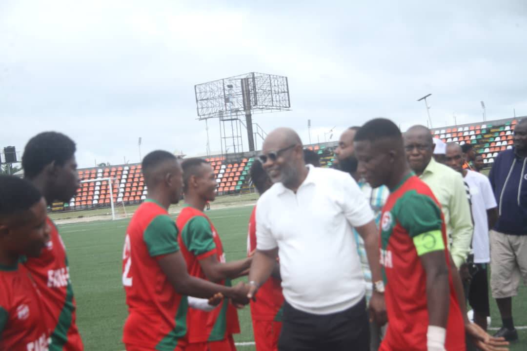 Eagles eyes handshake with NFF Executive board member Hon. Nse Essien in Akwa Ibom