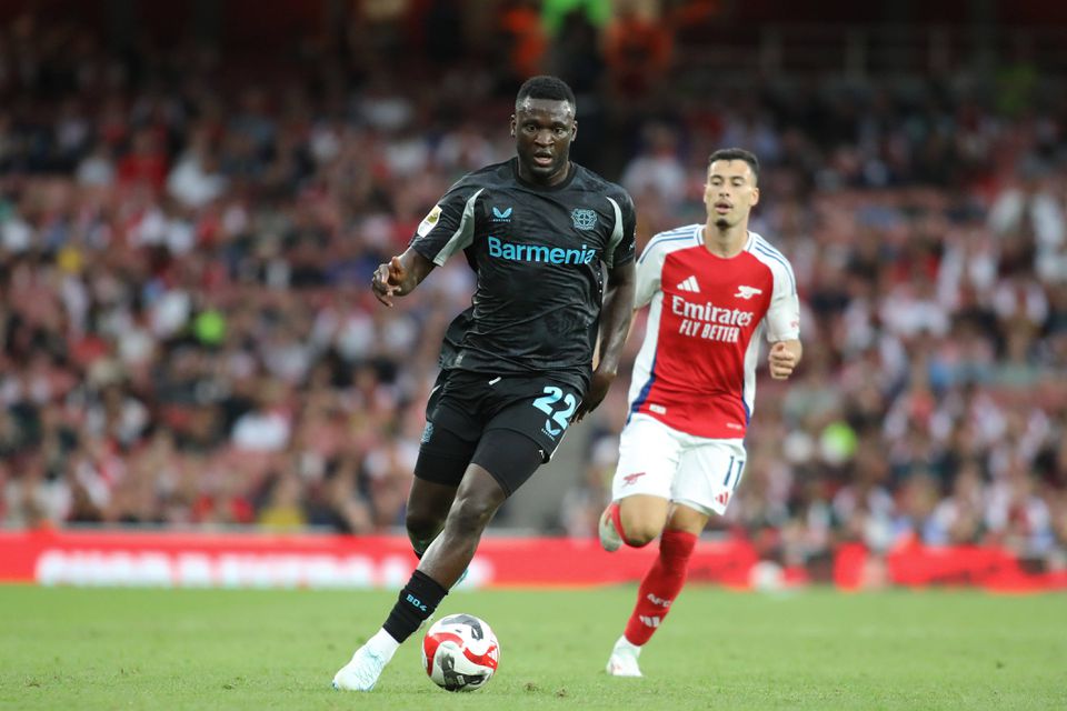 Victor Boniface in action for Leverkusen vs Arsenal