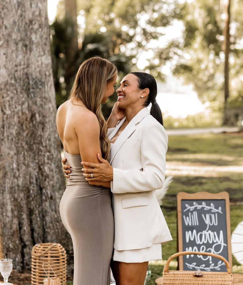 Brazilian football icon Marta, a six-time FIFA Player of the Year, has announced her engagement to her Orlando Pride teammate, Carrie Lawrence.