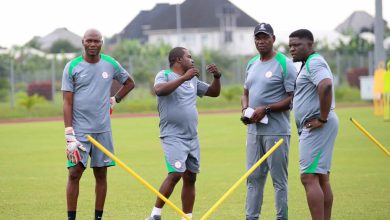 Eguavoen and his Super Eagles assistants Ilechukwu and Ogunmodede