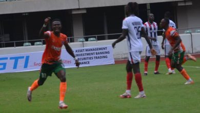 Edidiong Ezekiel celebrates his NPFL goal