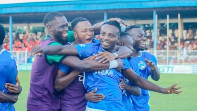 Enyimba FC players celebrating during their game against Heartland FC