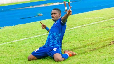 aniekeme okon celebrates his goal for Rivers United in the NPFL-min