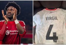 Ola Aina was gifted Virgil van Dijk’s matchday shirt after a thrilling Premier League encounter that ended in a 1-1 draw at the City Ground.