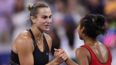 Defending champion Aryna Sabalenka has reached the US Open last 16 after defeating Leylah Fernandez of Canada in straight sets.